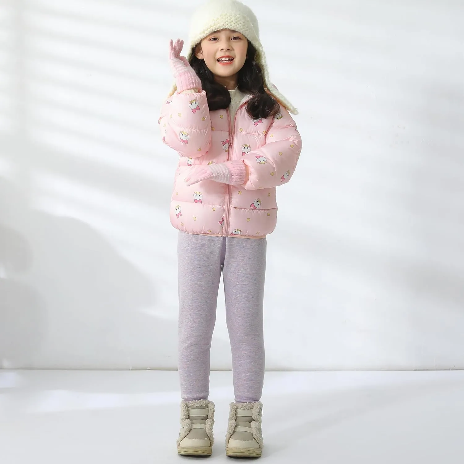 Girls Winter Leggings Thick Cotton Fleece Lined Girls Pants Warm Stretchy Thermal Tights Pants 2 Pack