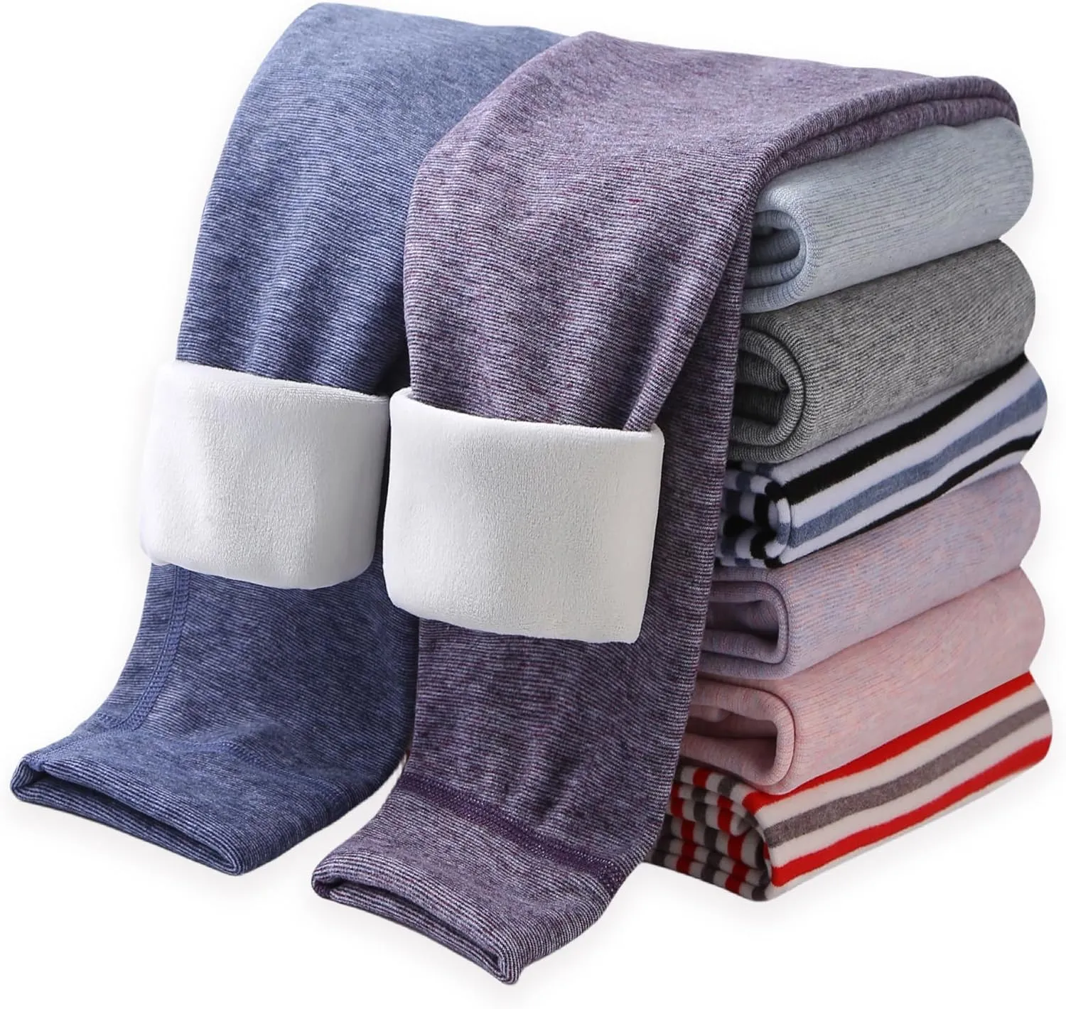 Girls Winter Leggings Thick Cotton Fleece Lined Girls Pants Warm Stretchy Thermal Tights Pants 2 Pack