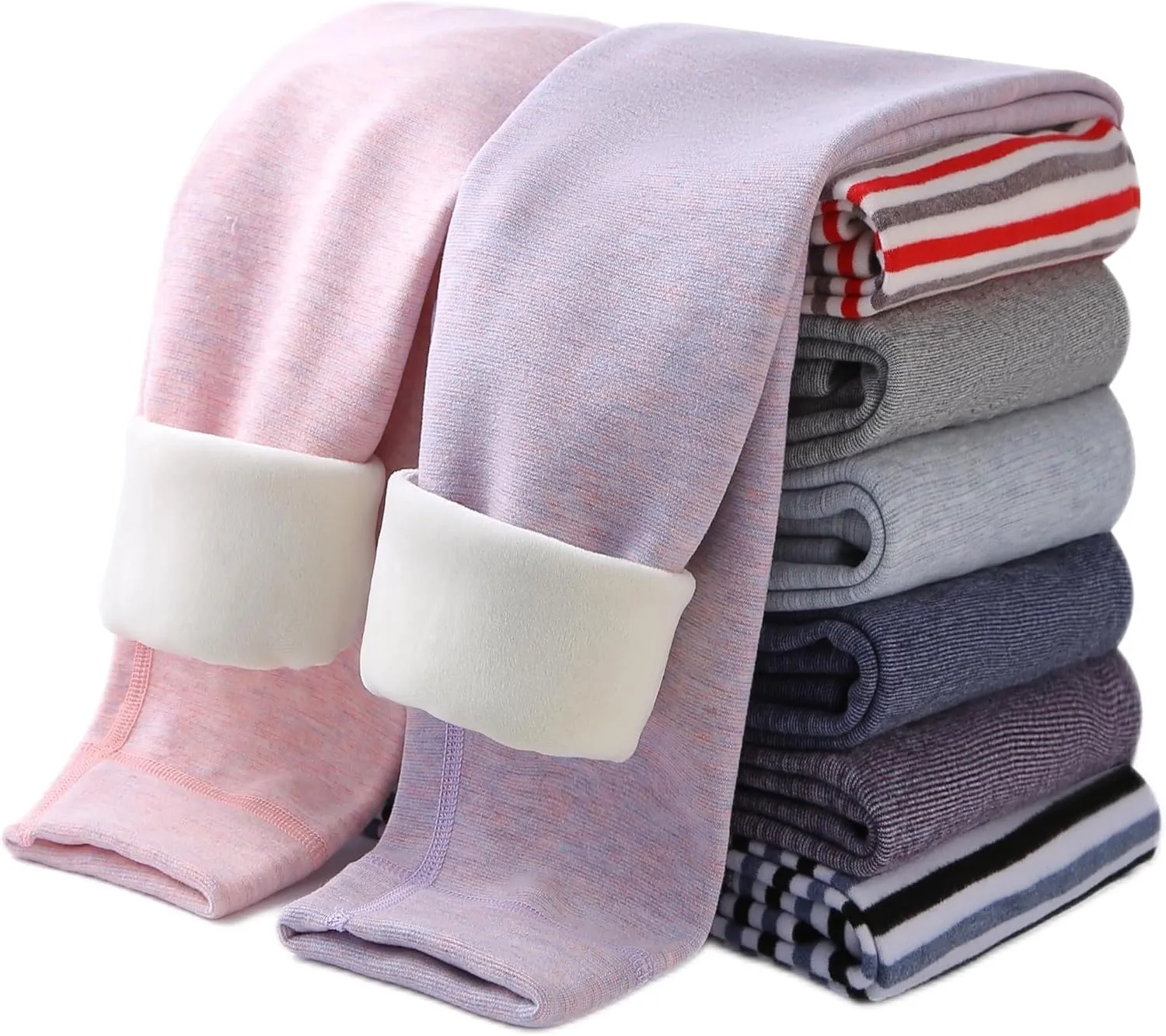 Girls Winter Leggings Thick Cotton Fleece Lined Girls Pants Warm Stretchy Thermal Tights Pants 2 Pack