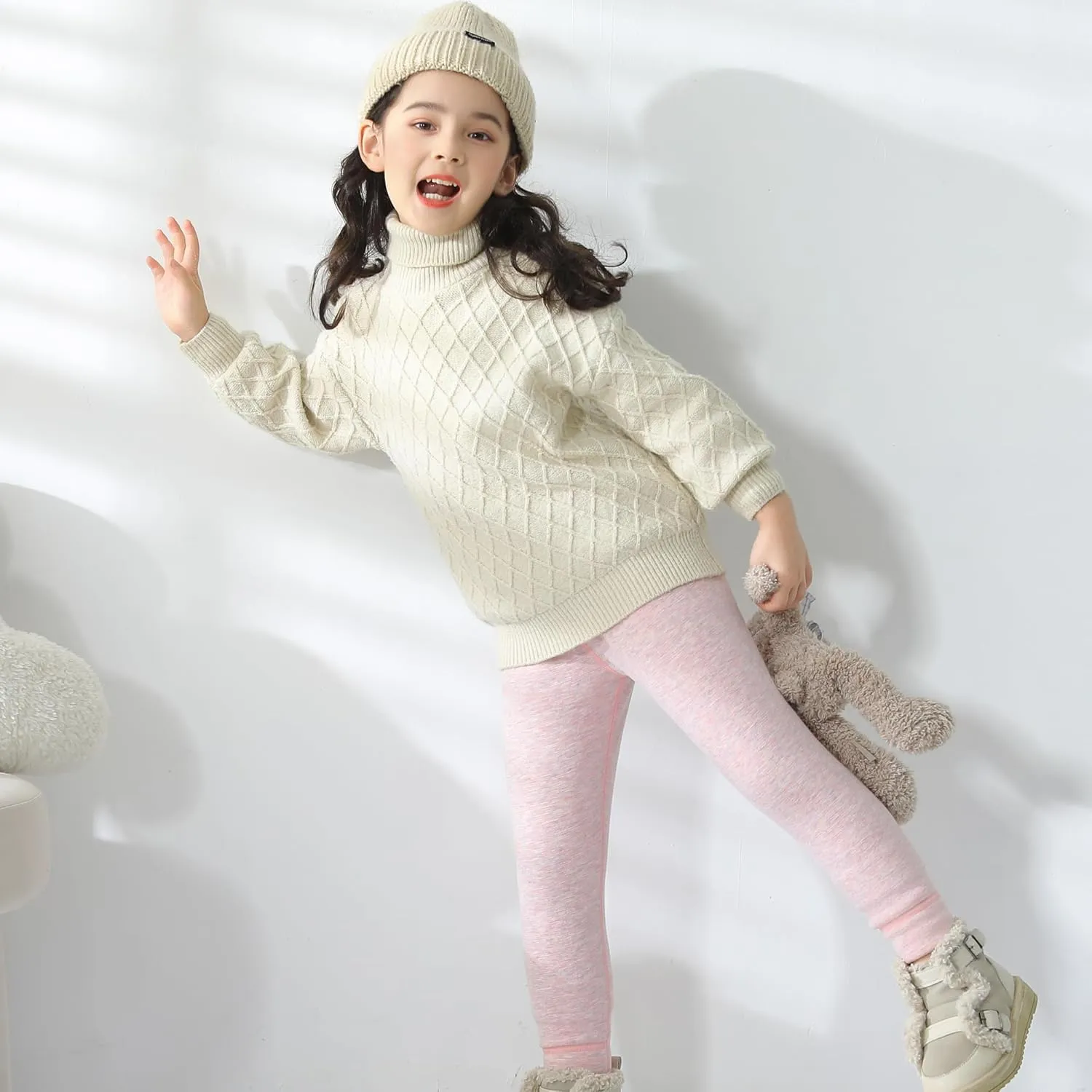 Girls Winter Leggings Thick Cotton Fleece Lined Girls Pants Warm Stretchy Thermal Tights Pants 2 Pack