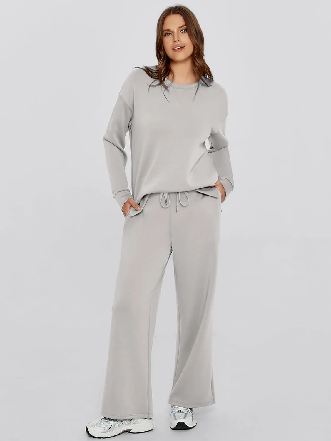 Glamaker Womens 2 Piece Lounge Set Long Sleeve Pullover Tops Long Pants Casual Sweatsuits Tracksuit Sets with Pockets