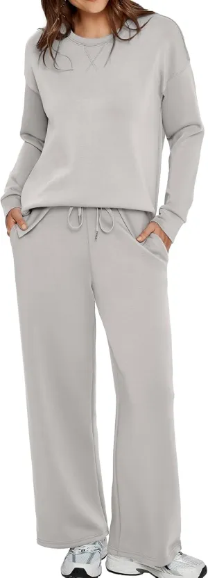 Glamaker Womens 2 Piece Lounge Set Long Sleeve Pullover Tops Long Pants Casual Sweatsuits Tracksuit Sets with Pockets
