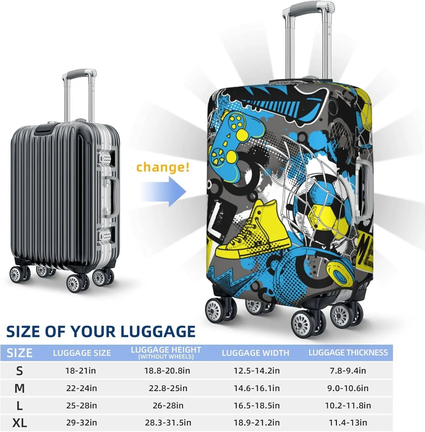 Goal Time Luggage Cover,Washable Suitcase Covers Fashion Luggage Covers,Anti-Scratch Suitcase Protector Cover