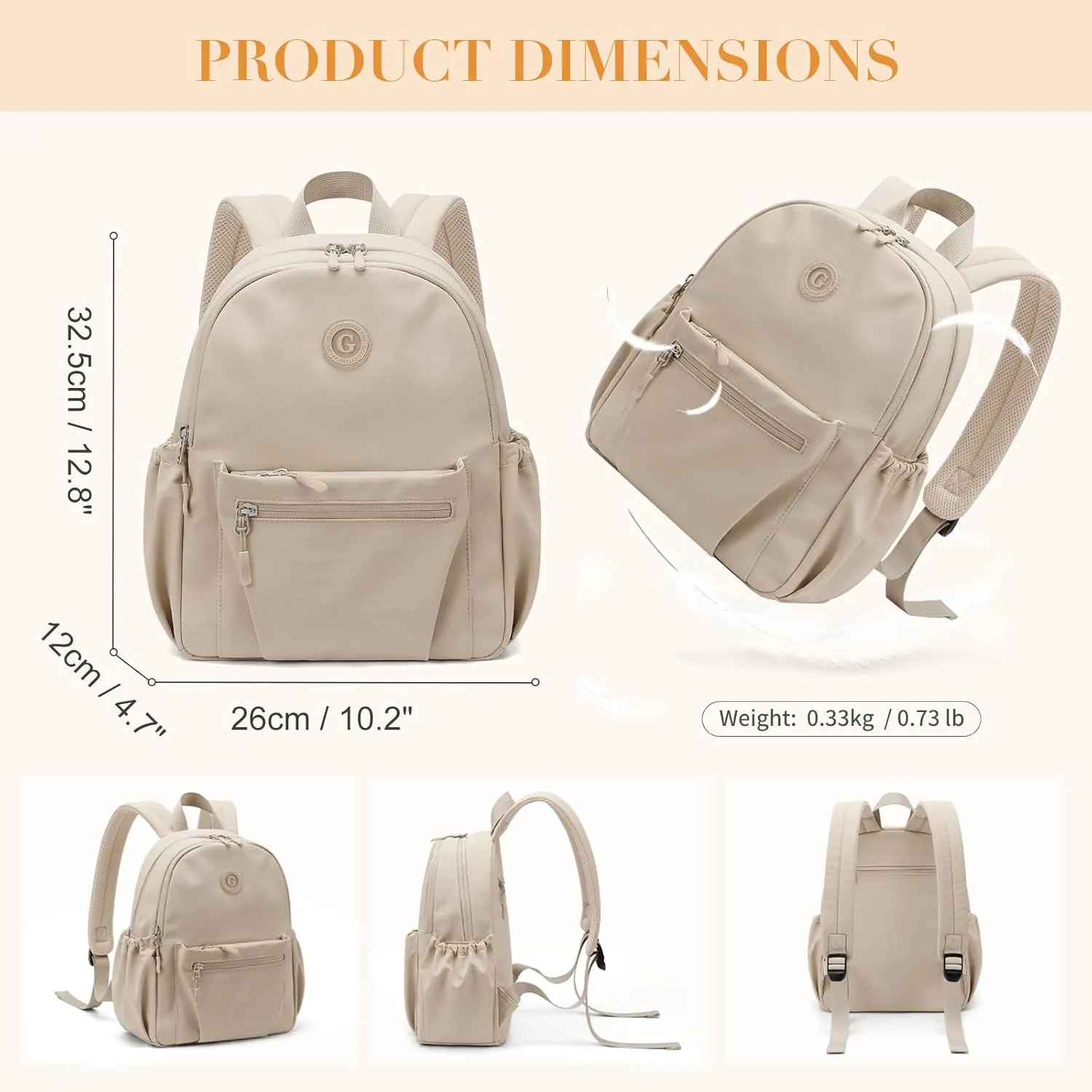 GOLF SUPAGS 10L Mini Backpack Lightweight Nylon Daypack for Women, Small City Pack, Versatile Ladies Backpack for Shopping & Travel, Apricot