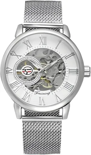Gosasa Unique Mens Automatic Watch Transparent Watch Dial Hollow Skeleton Silver Tone Mesh Band Watch  B07CZNYMLY