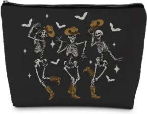 Goth Skull Cosmetic Bag - Dancing Skeleton Design, Perfect for Halloween, Dark Academia, or Everyday Use