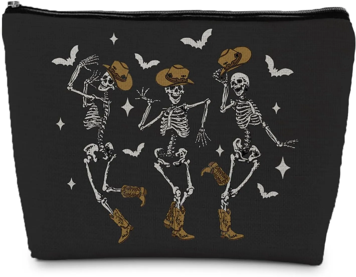 Goth Skull Cosmetic Bag - Dancing Skeleton Design, Perfect for Halloween, Dark Academia, or Everyday Use