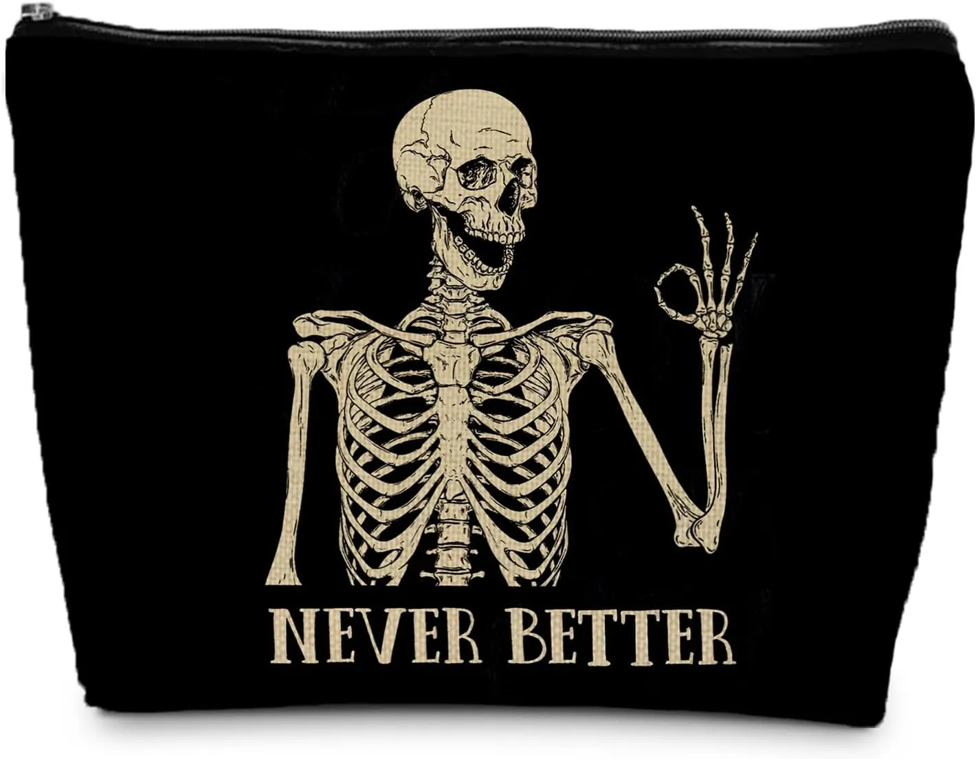 Goth Skull Makeup Bag, Funny Okay Skeleton Cosmetic Bag for Women, Halloween Makeup Bag, Halloween Gifts for Women, Dark Academia Makeup Pouch, Cool Makeup Bag, Horror Makeup Bag, white