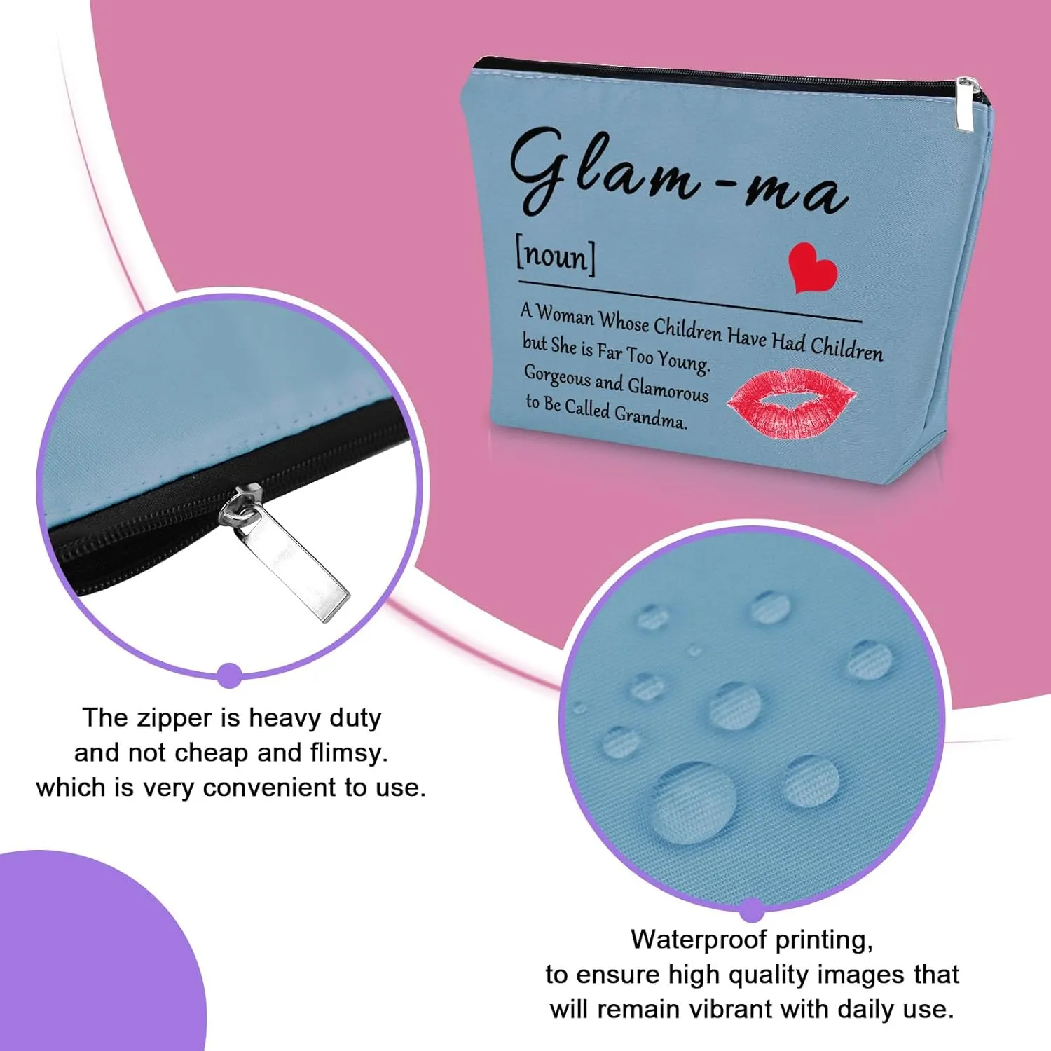 Grandma Gift from Grandchildren Makeup Bag Blue Gifts for Grandma Mother's Day Gifts for Grandma Cosmetic Bag Nana Gifts from Grandkids Grandmother Birthday Gifts from Granddaughter Travel Pouch