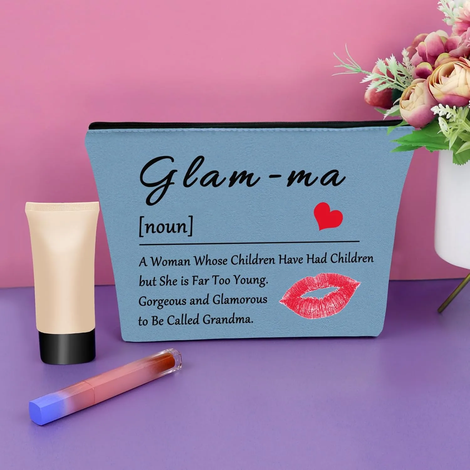 Grandma Gift from Grandchildren Makeup Bag Blue Gifts for Grandma Mother's Day Gifts for Grandma Cosmetic Bag Nana Gifts from Grandkids Grandmother Birthday Gifts from Granddaughter Travel Pouch