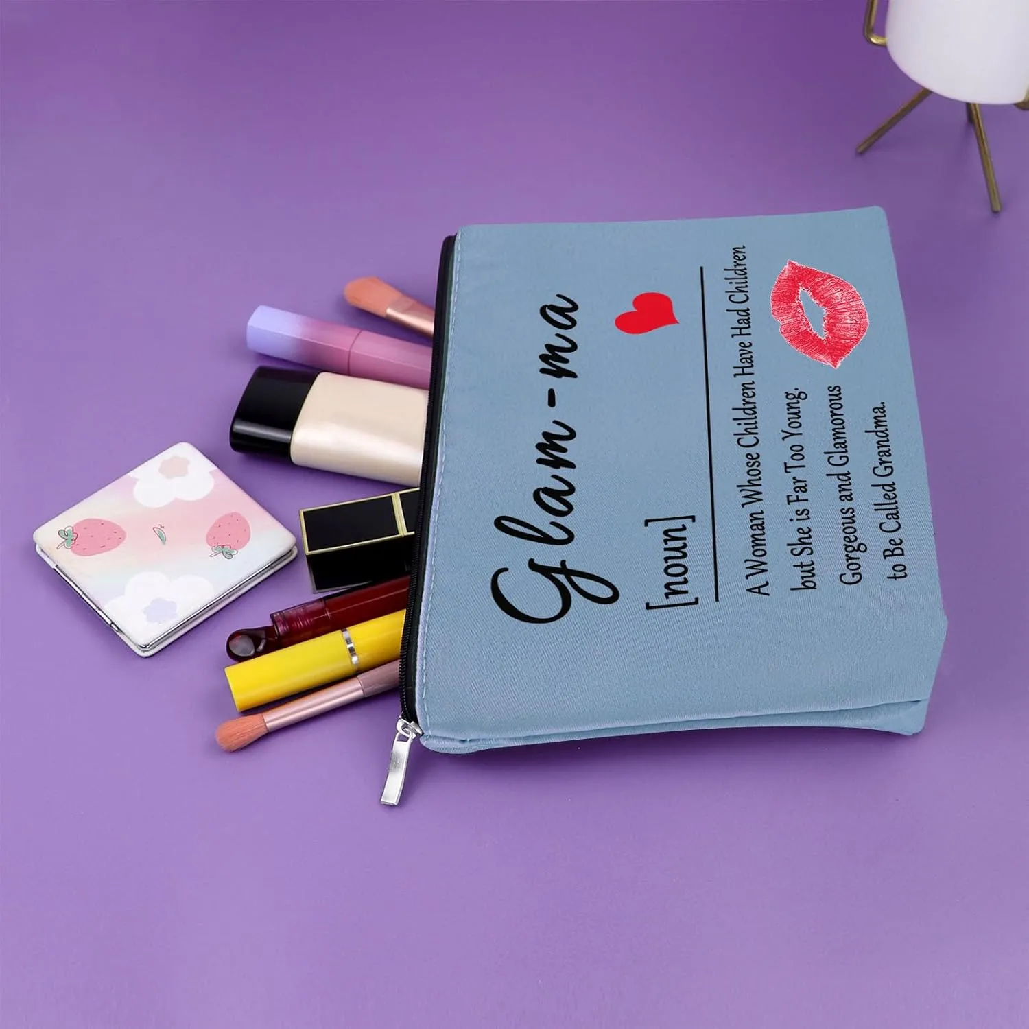 Grandma Gift from Grandchildren Makeup Bag Blue Gifts for Grandma Mother's Day Gifts for Grandma Cosmetic Bag Nana Gifts from Grandkids Grandmother Birthday Gifts from Granddaughter Travel Pouch
