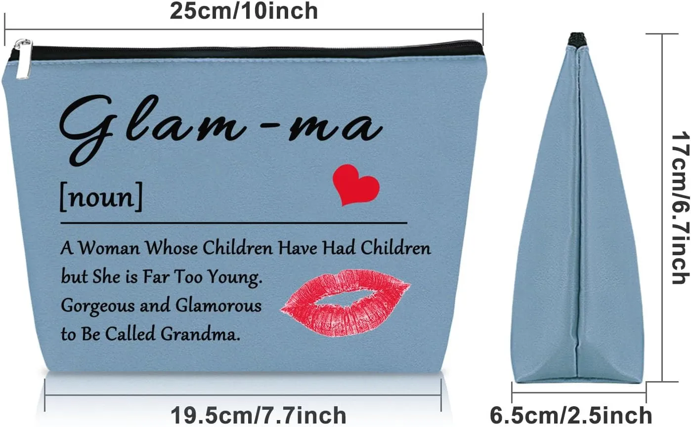 Grandma Gift from Grandchildren Makeup Bag Blue Gifts for Grandma Mother's Day Gifts for Grandma Cosmetic Bag Nana Gifts from Grandkids Grandmother Birthday Gifts from Granddaughter Travel Pouch