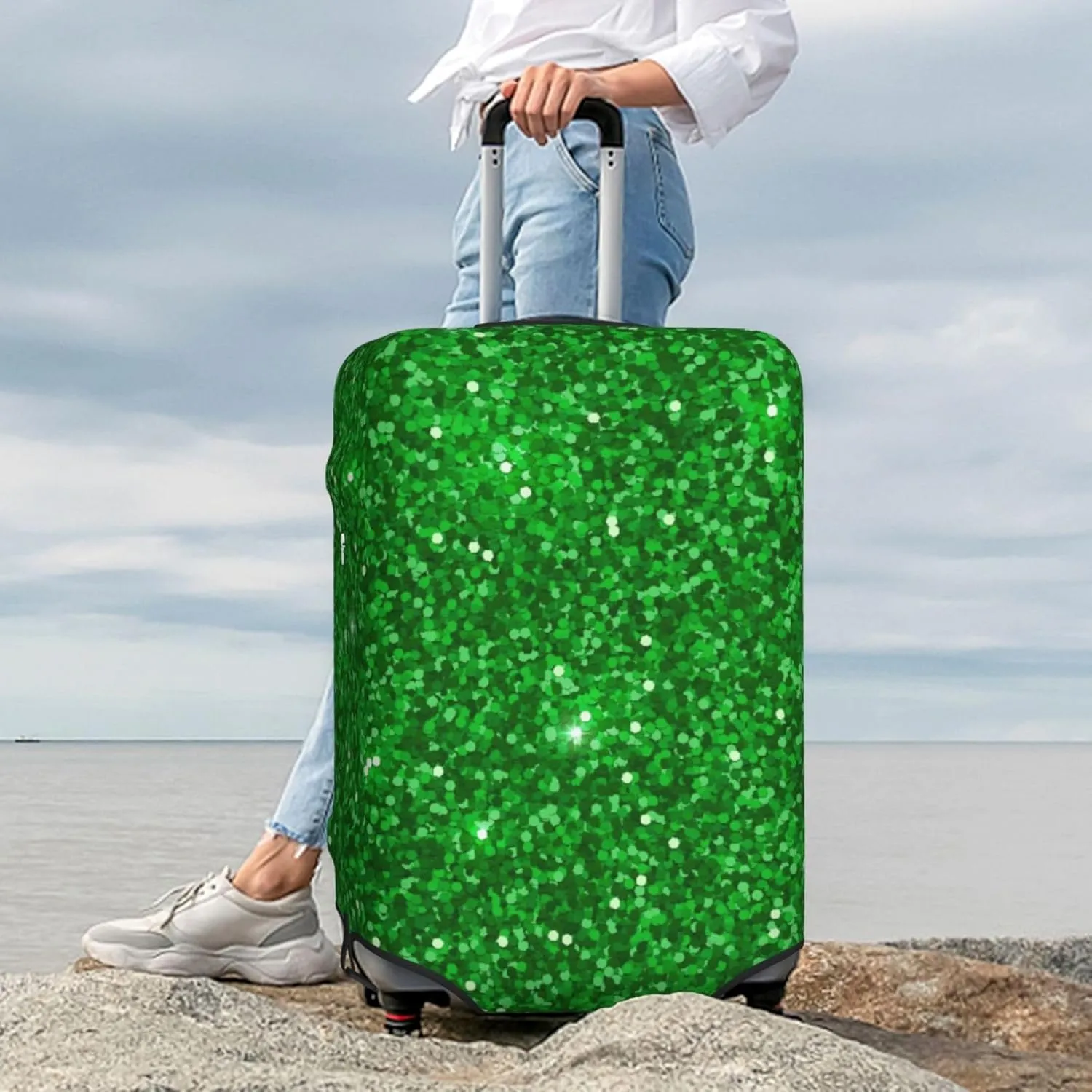 Green Glitter Luggage Cover,Washable Suitcase Covers Fashion Luggage Covers,Anti-Scratch Suitcase Protector Cover