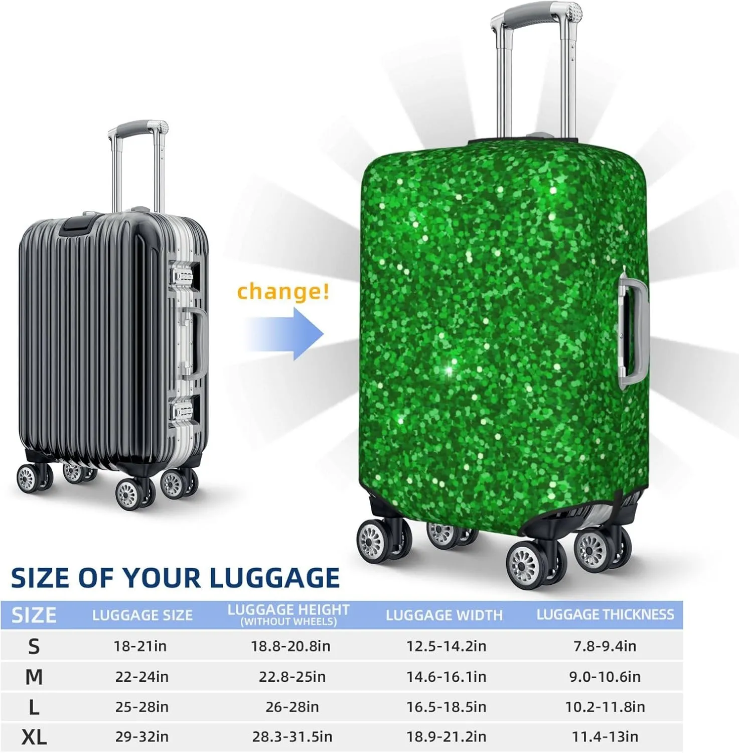 Green Glitter Luggage Cover,Washable Suitcase Covers Fashion Luggage Covers,Anti-Scratch Suitcase Protector Cover