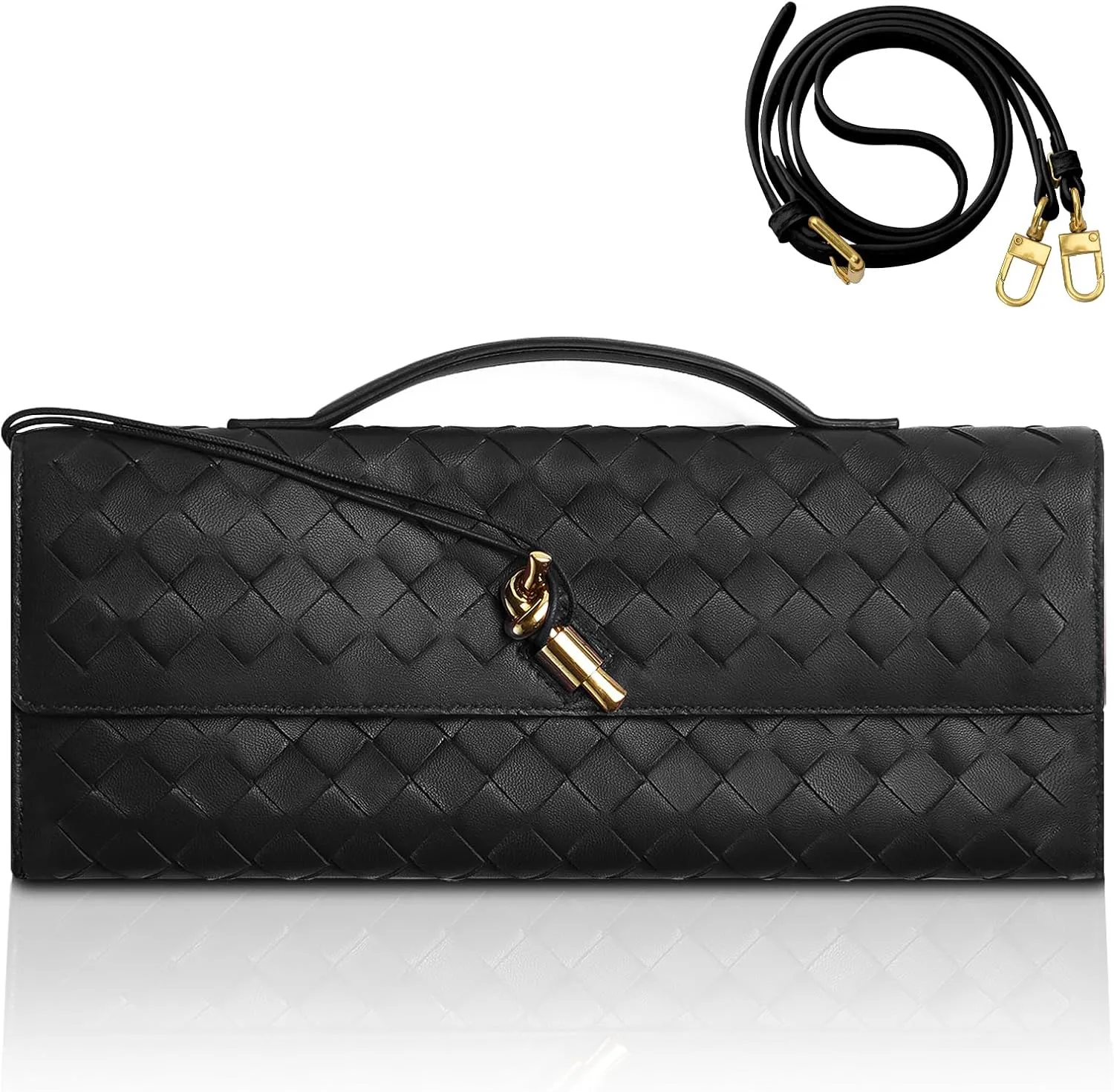 GRQ Woven Handmade Clutch Purse for Women, Elegant PU Leather Handbag, Removable Handle, Spacious for Evening & Formal Events