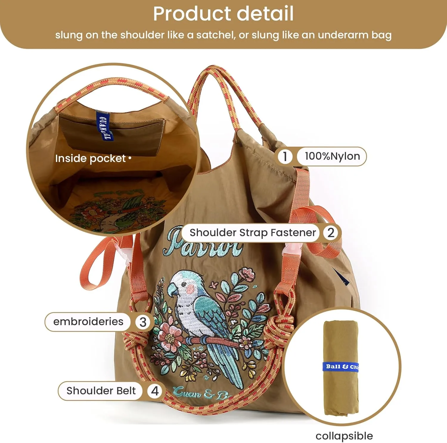 Guan&Ball Nylon Tote Bag for WomenNylon Tote Bag,Everyday Bag Handbags for Work Beach Gym