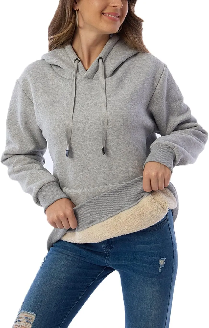 Haellun Womens Casual Winter Warm Fleece Sherpa Lined Pullover Hooded Sweatshirt