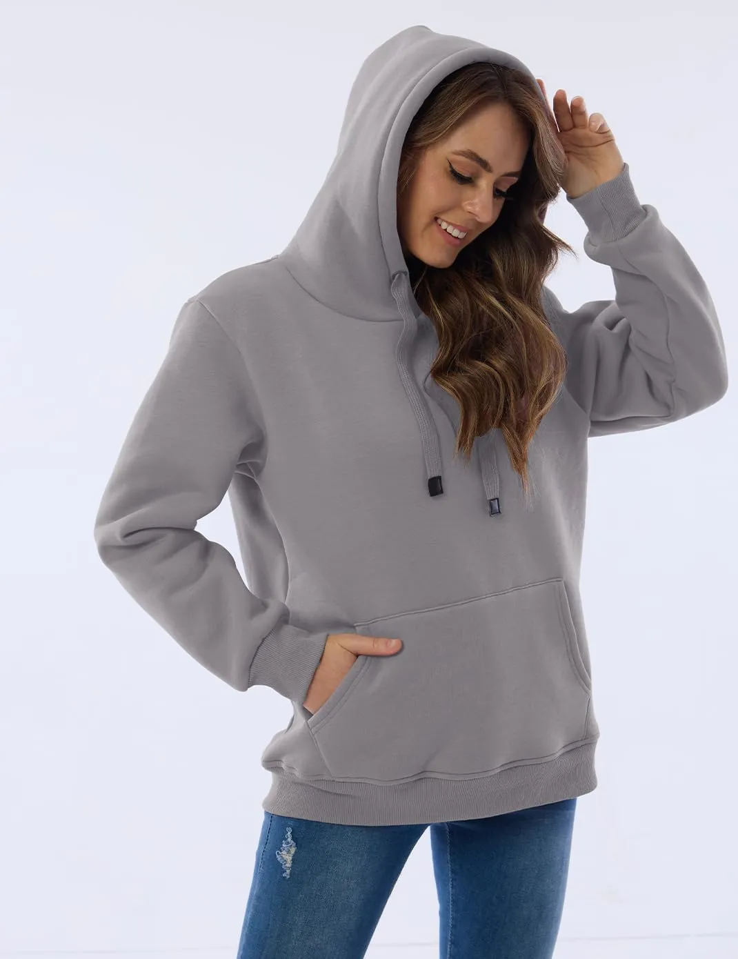 Haellun Womens Casual Winter Warm Fleece Sherpa Lined Pullover Hooded Sweatshirt