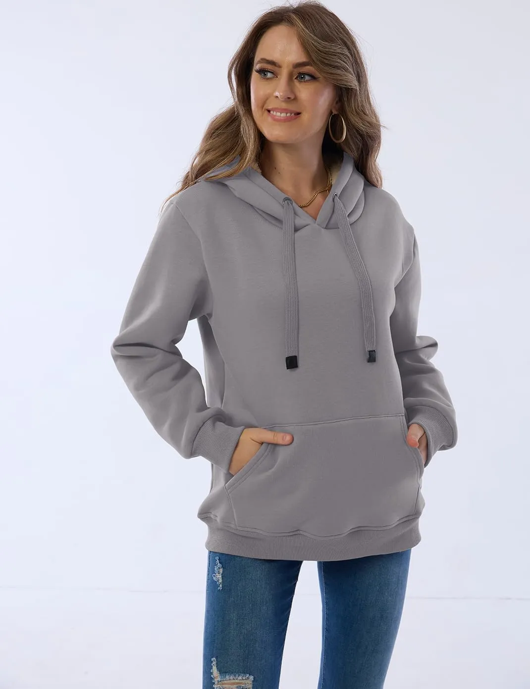 Haellun Womens Casual Winter Warm Fleece Sherpa Lined Pullover Hooded Sweatshirt