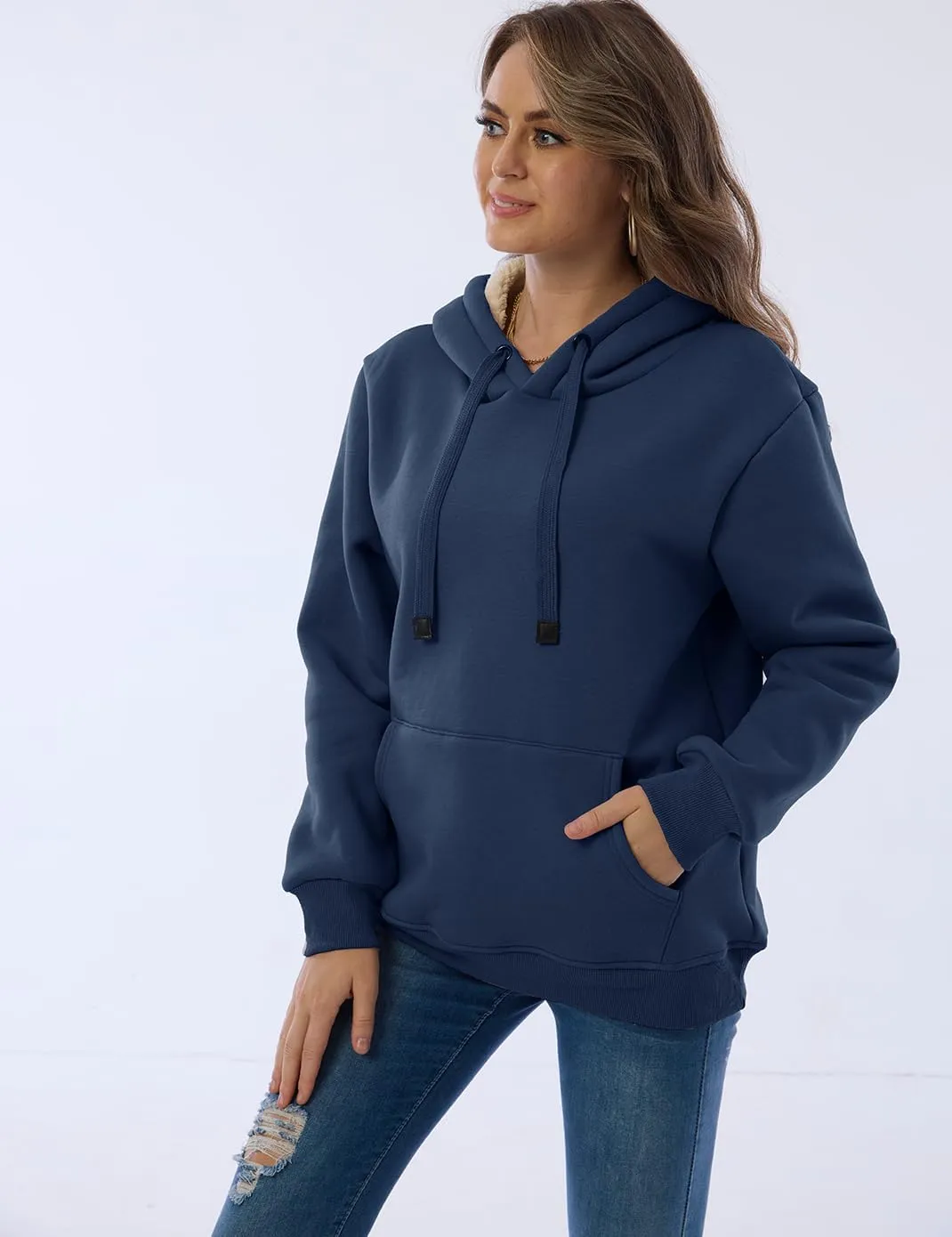 Haellun Womens Casual Winter Warm Fleece Sherpa Lined Pullover Hooded Sweatshirt