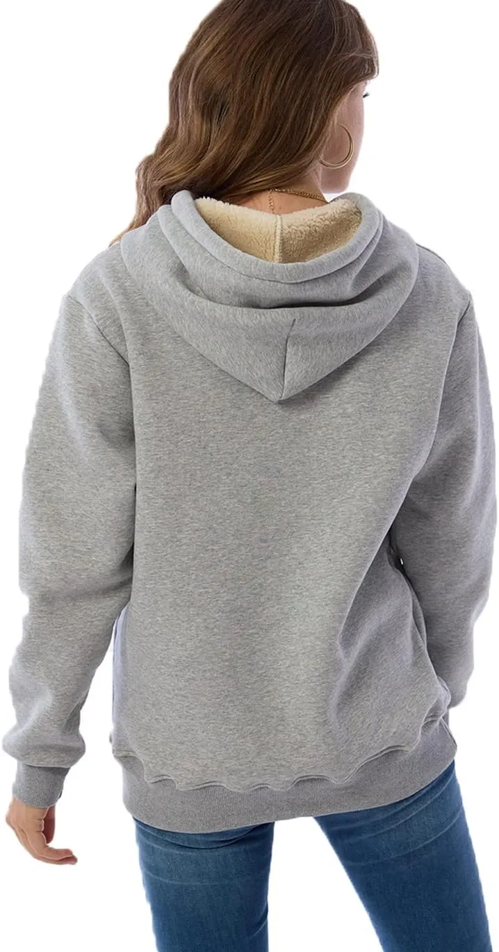 Haellun Womens Casual Winter Warm Fleece Sherpa Lined Pullover Hooded Sweatshirt
