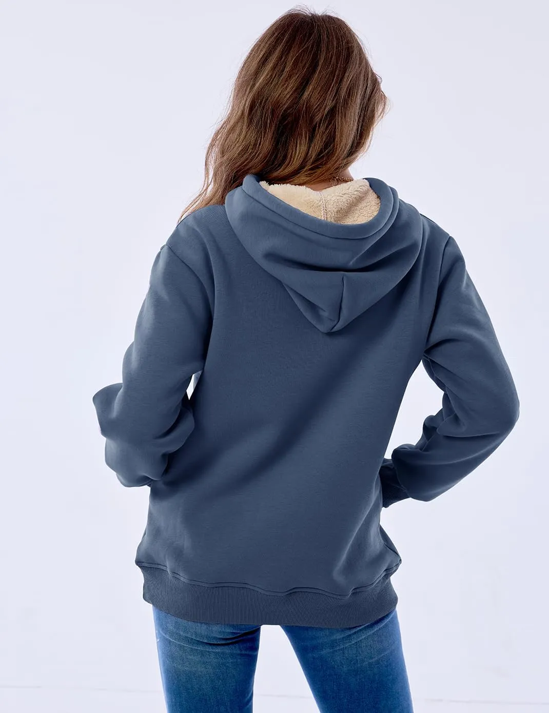 Haellun Womens Casual Winter Warm Fleece Sherpa Lined Pullover Hooded Sweatshirt