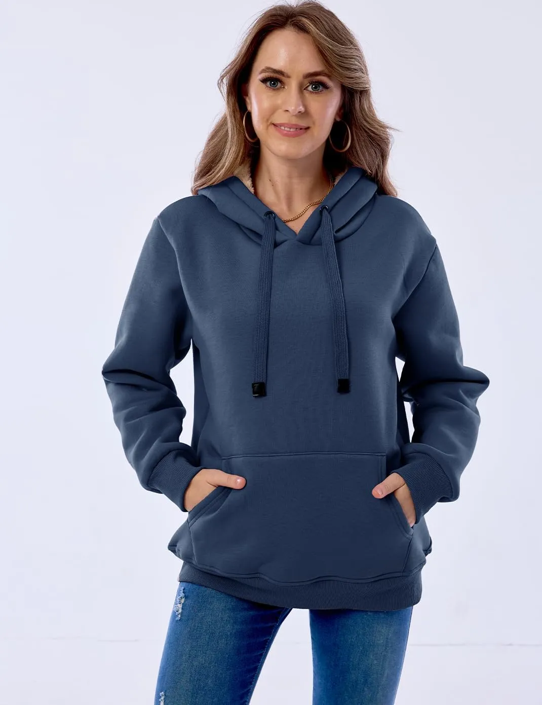 Haellun Womens Casual Winter Warm Fleece Sherpa Lined Pullover Hooded Sweatshirt