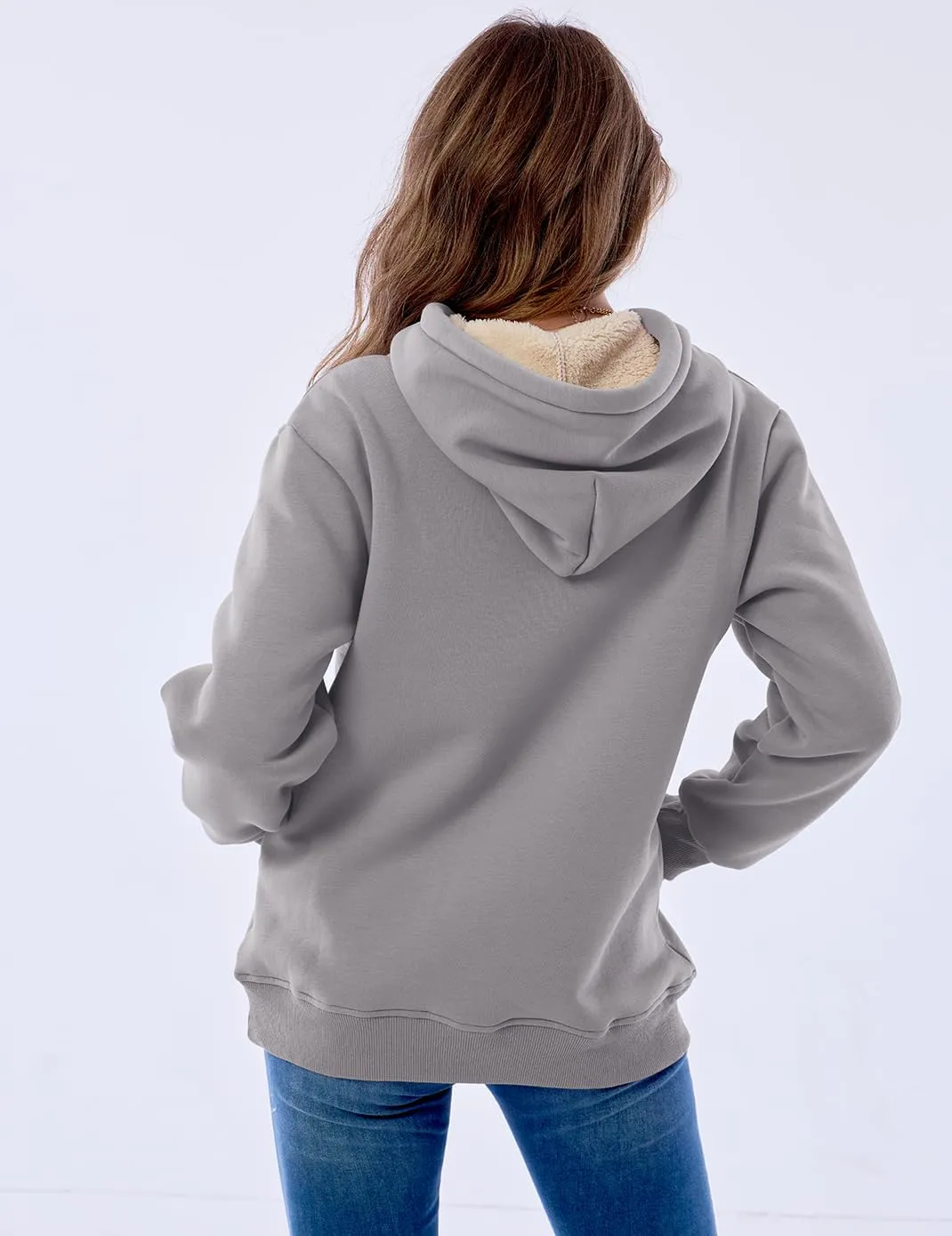 Haellun Womens Casual Winter Warm Fleece Sherpa Lined Pullover Hooded Sweatshirt