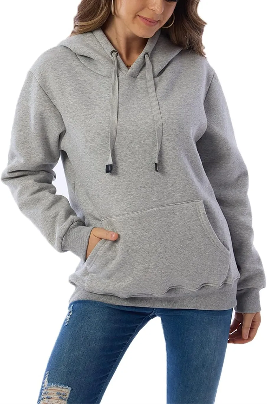 Haellun Womens Casual Winter Warm Fleece Sherpa Lined Pullover Hooded Sweatshirt