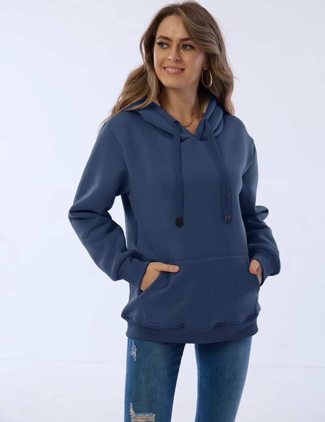 Haellun Womens Casual Winter Warm Fleece Sherpa Lined Pullover Hooded Sweatshirt