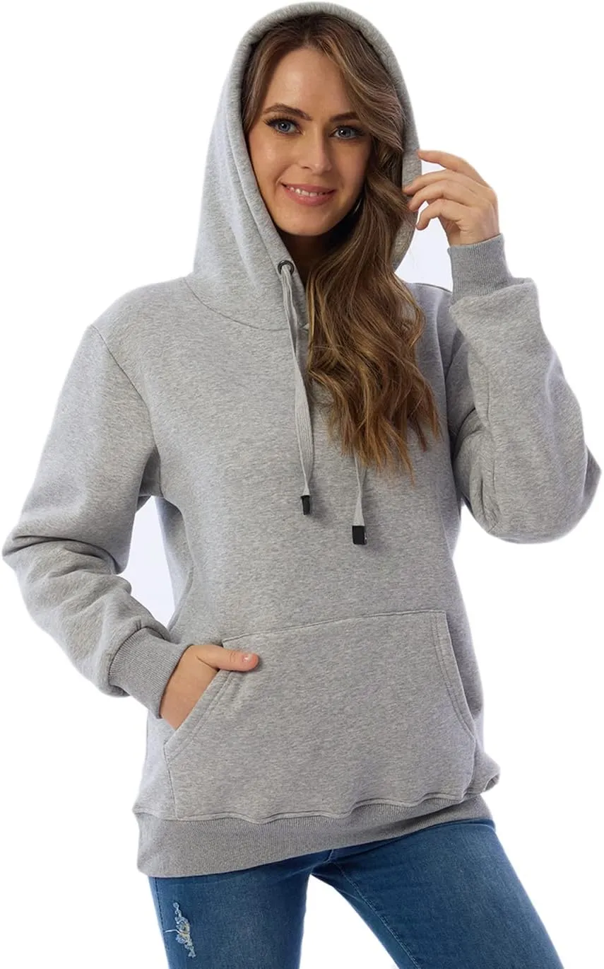 Haellun Womens Casual Winter Warm Fleece Sherpa Lined Pullover Hooded Sweatshirt