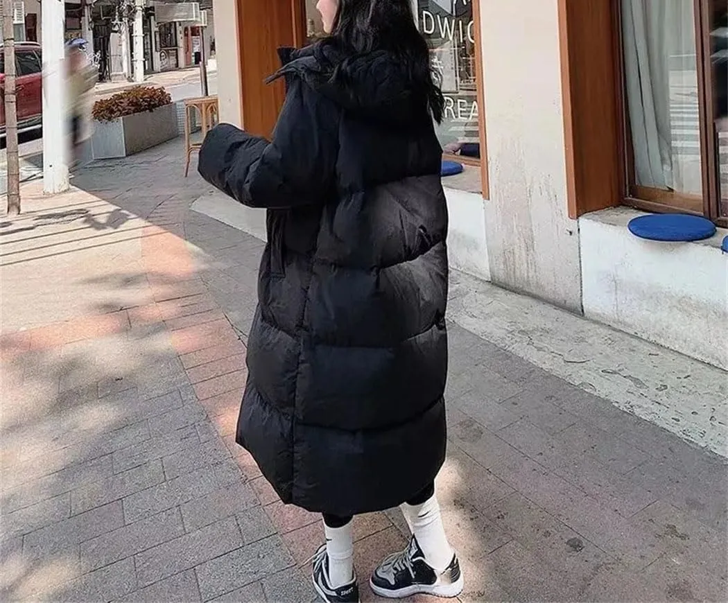 Haitpant Womens Down Cotton Coat Warm Hooded Cotton-Padded Jacket Long Winter Puffer Parkas Thick Warm Windproof Overcoat