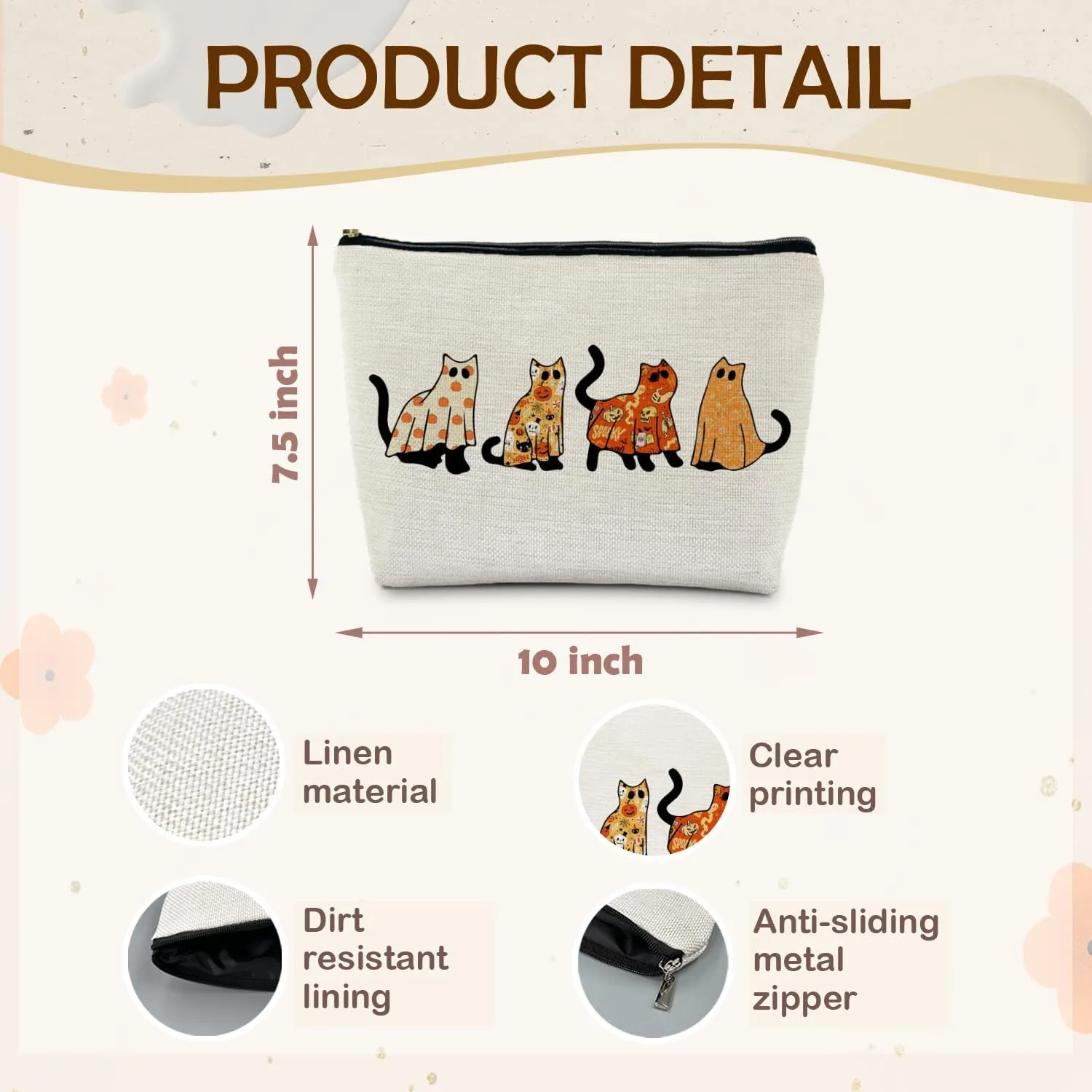 Halloween Ghost Cats Makeup Bag, Black Cat Halloween Cosmetic Bag for Women, Cat Lover Gifts, Halloween Gifts for Women, Womens Makeup Bag, Horror Makeup Bag, Makeup Pouch for Women, white