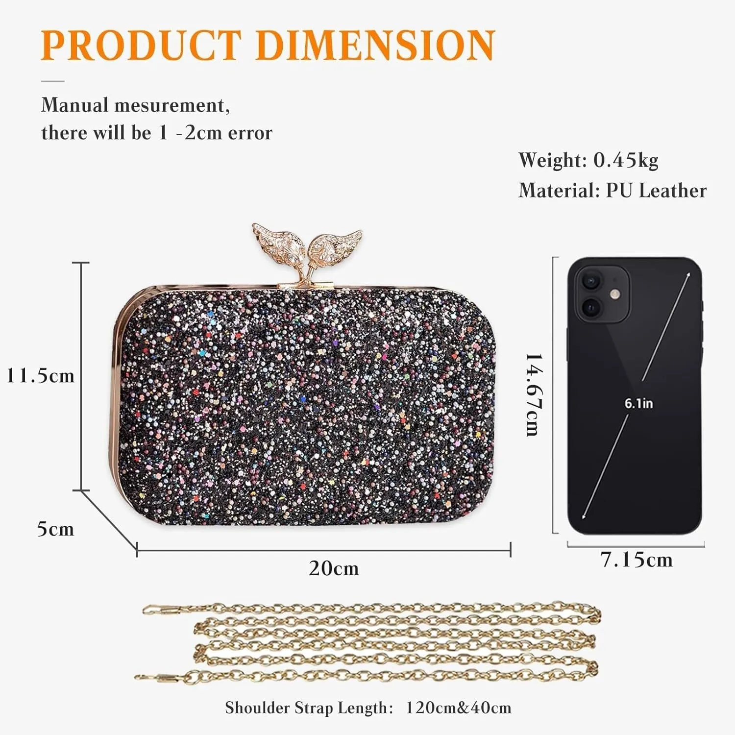 Handbag Bridal Wedding Purse Shoulder with Detachable Chain Elegant Pearl Evening for Women Sequin Clutch Beaded