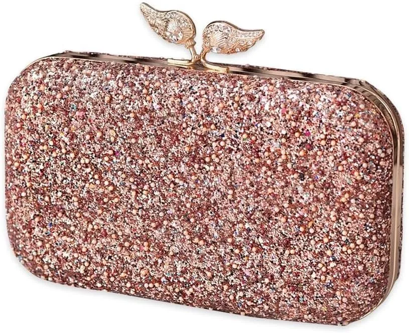 Handbag Bridal Wedding Purse Shoulder with Detachable Chain Elegant Pearl Evening for Women Sequin Clutch Beaded