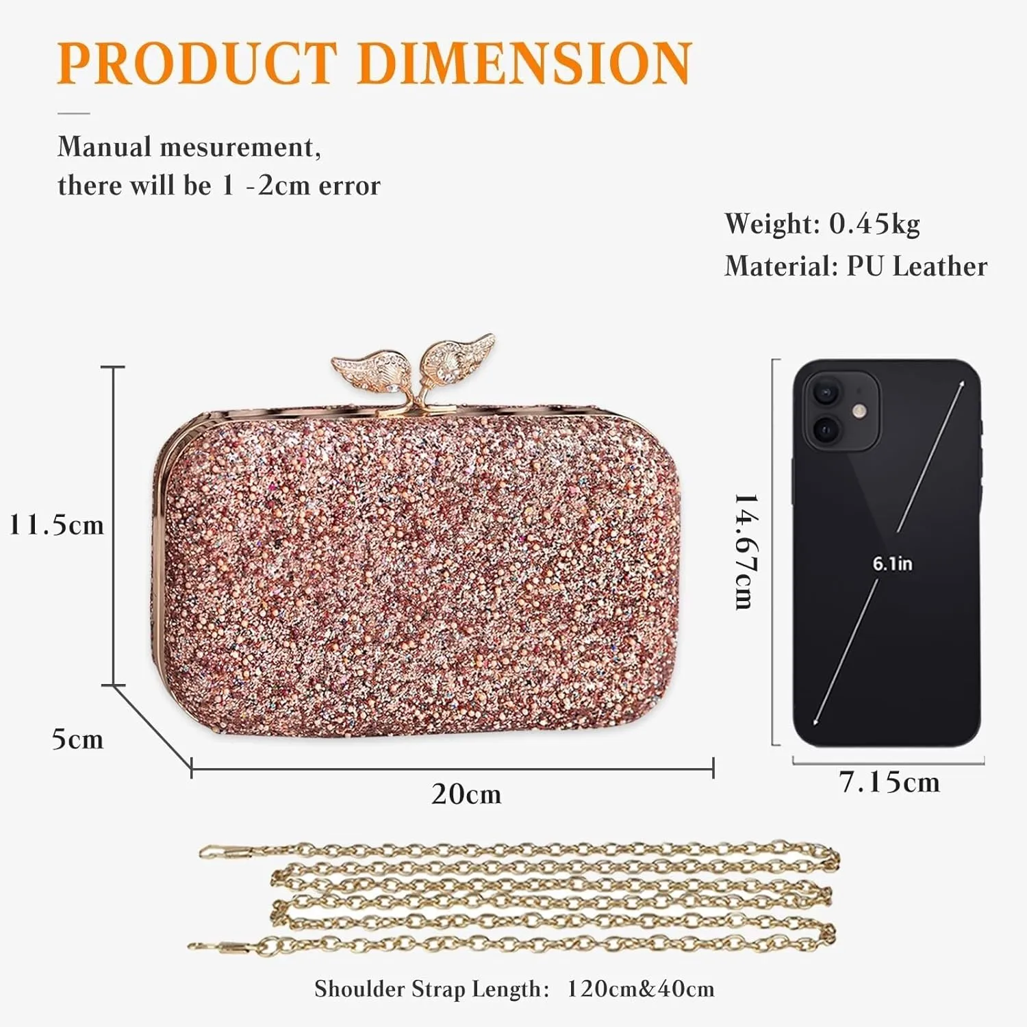Handbag Bridal Wedding Purse Shoulder with Detachable Chain Elegant Pearl Evening for Women Sequin Clutch Beaded