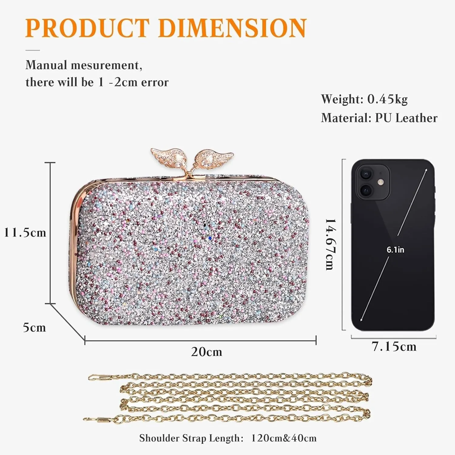 Handbag Bridal Wedding Purse Shoulder with Detachable Chain Elegant Pearl Evening for Women Sequin Clutch Beaded