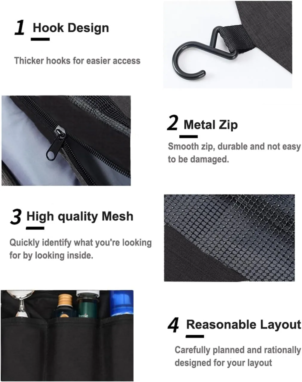 Hanging Toiletry Bag Wash Bag Makeup Cosmetic Organizer for Women or Man,Foldable Compact Size, Super Durable Fabric Hanging Toiletry Bag(Black)