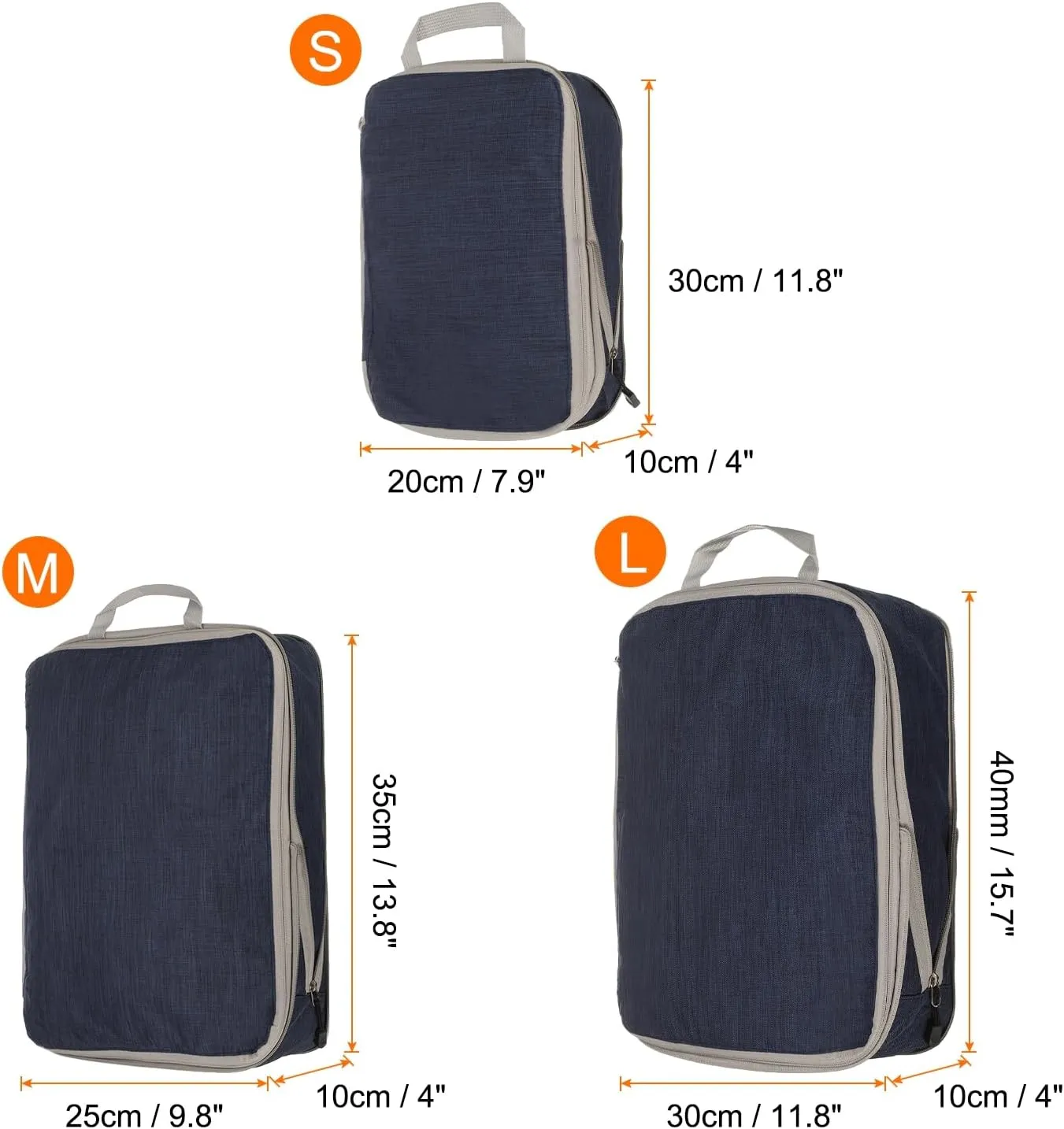 HARFINGTON 3pcs Compression Packing Cube for Suitcases Lightweight Luggage Organizers Bag Travel Essentials Compression Bags for Carry on Suitcases, Frosted Navy Blue