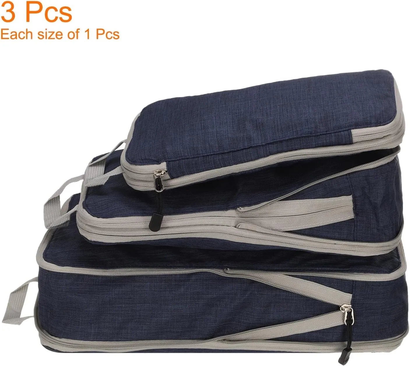 HARFINGTON 3pcs Compression Packing Cube for Suitcases Lightweight Luggage Organizers Bag Travel Essentials Compression Bags for Carry on Suitcases, Frosted Navy Blue