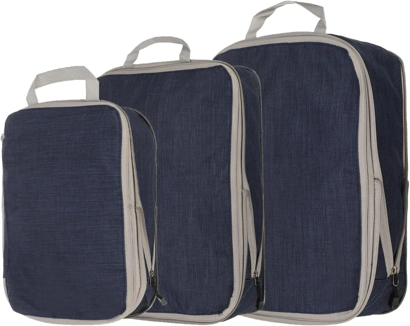 HARFINGTON 3pcs Compression Packing Cube for Suitcases Lightweight Luggage Organizers Bag Travel Essentials Compression Bags for Carry on Suitcases, Frosted Navy Blue