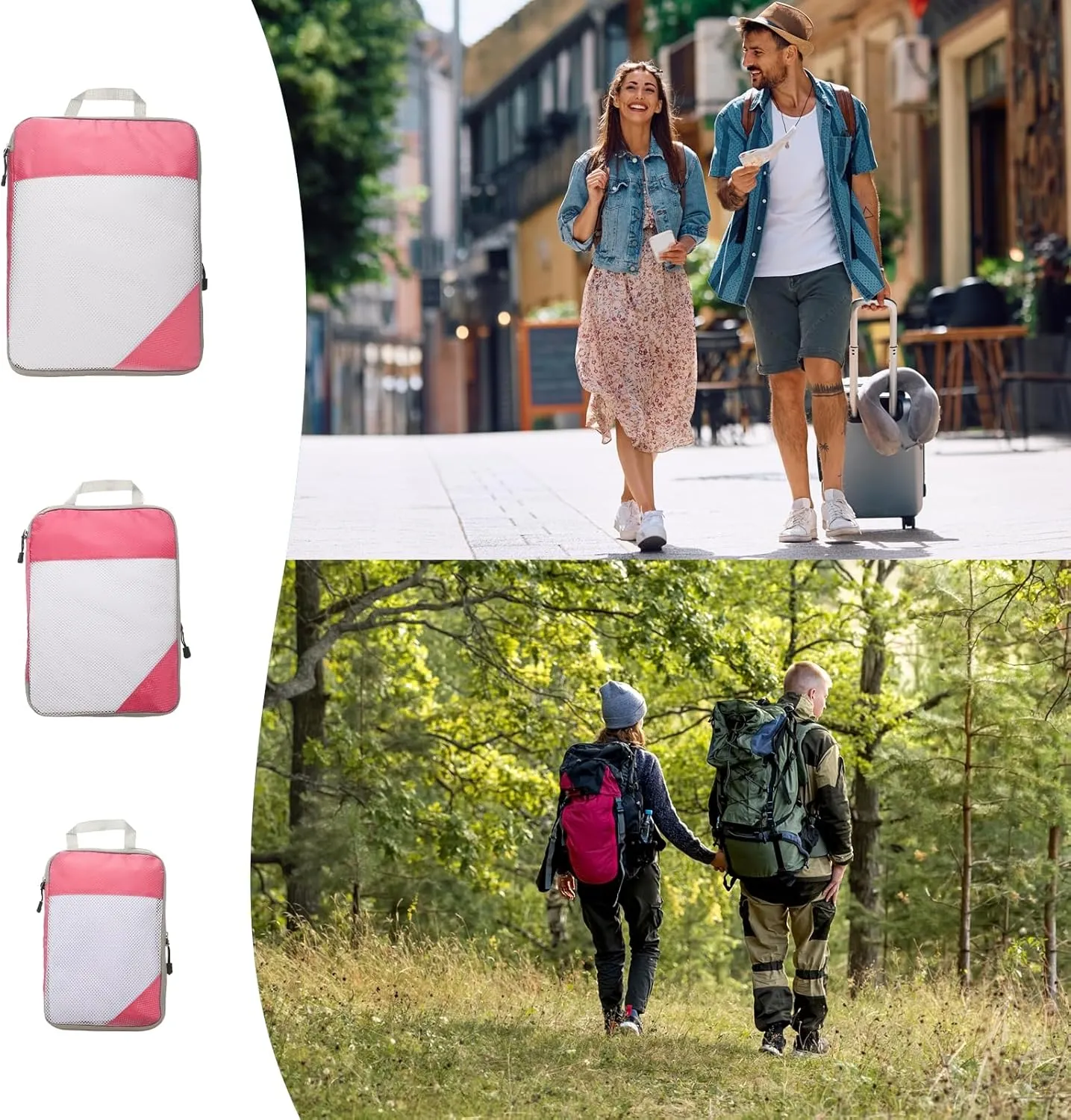 HARFINGTON 3pcs Compression Packing Cube for Suitcases Lightweight Luggage Organizers Bag Travel Essentials Compression Bags for Carry on Suitcases, Pink