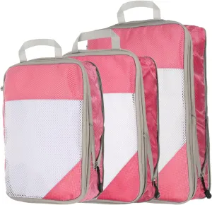 HARFINGTON 3pcs Compression Packing Cube for Suitcases Lightweight Luggage Organizers Bag Travel Essentials Compression Bags for Carry on Suitcases, Pink