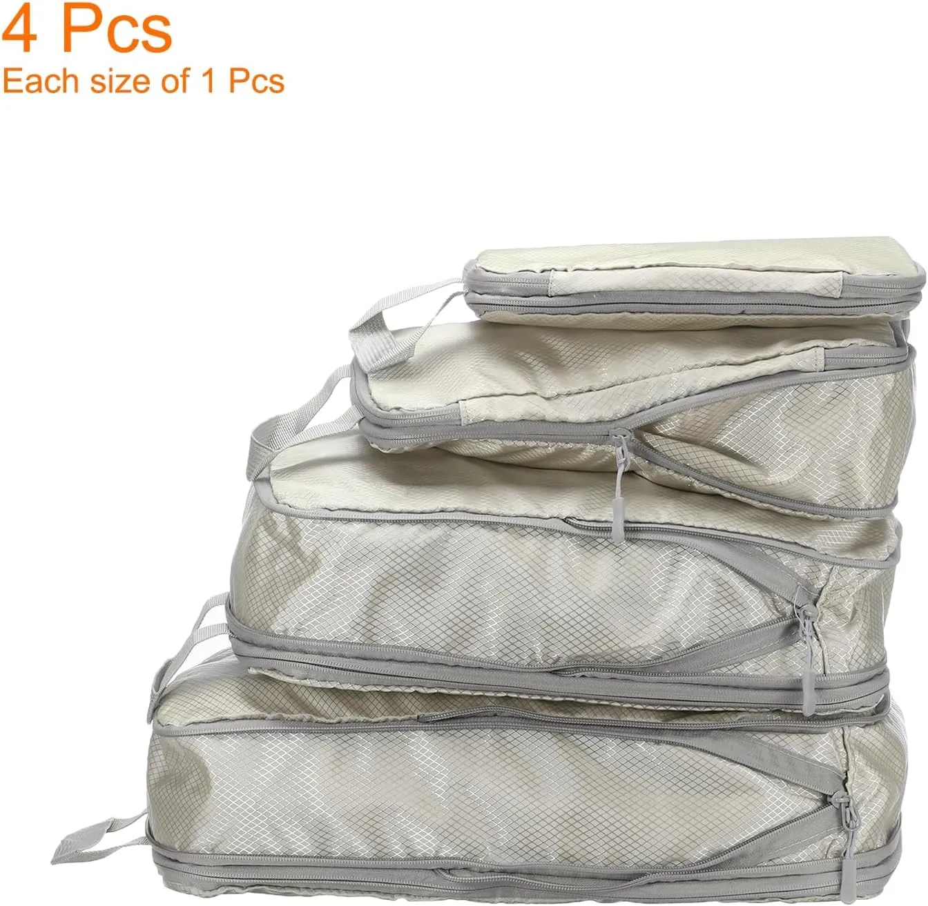 HARFINGTON 4pcs Compression Packing Cube for Suitcases Lightweight Luggage Organizers Bag Expandable Storage Travel Essentials Compression Bags for Carry on Suitcases, Beige