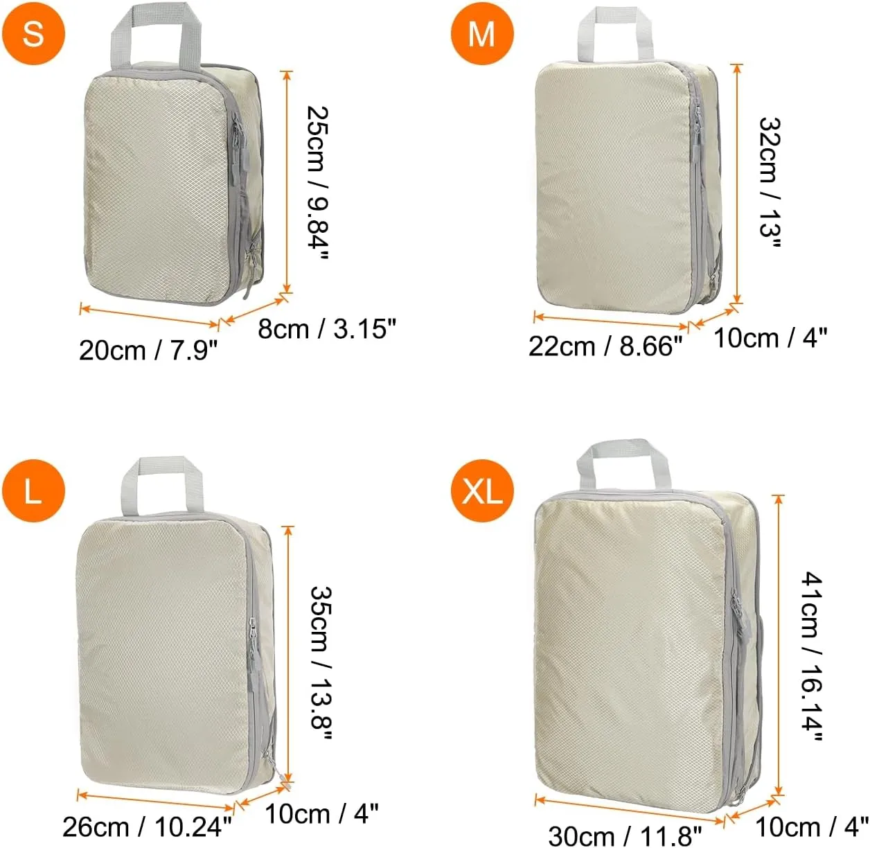HARFINGTON 4pcs Compression Packing Cube for Suitcases Lightweight Luggage Organizers Bag Expandable Storage Travel Essentials Compression Bags for Carry on Suitcases, Beige