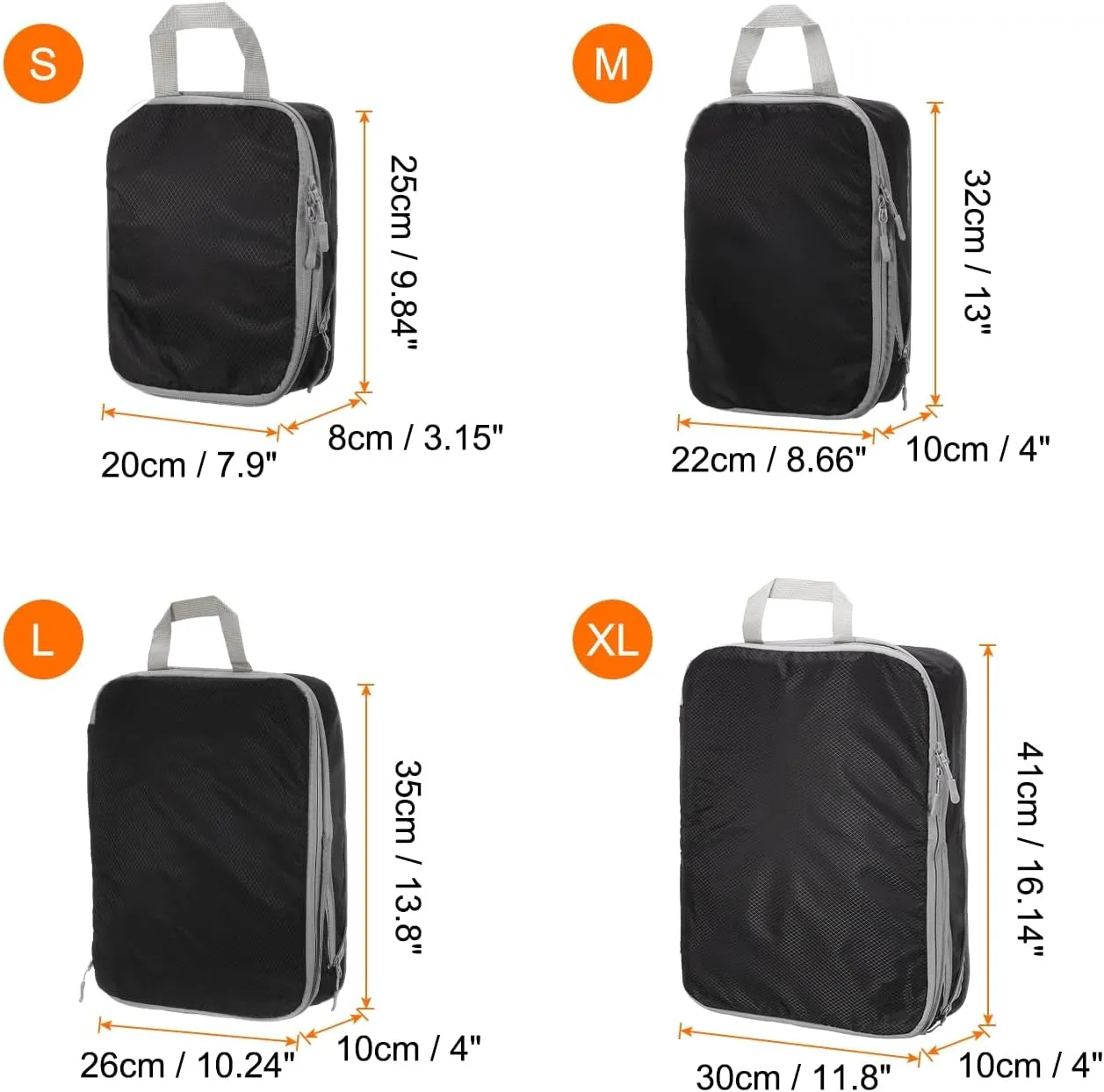 HARFINGTON 4pcs Compression Packing Cube for Suitcases Lightweight Luggage Organizers Bag Expandable Storage Travel Essentials Compression Bags for Carry on Suitcases, Black