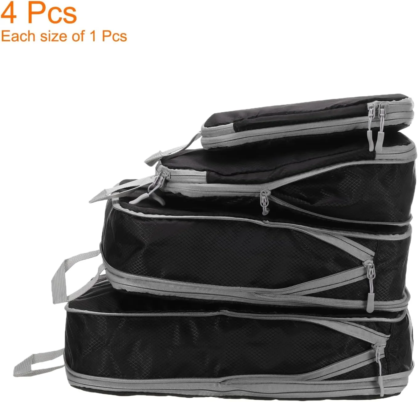 HARFINGTON 4pcs Compression Packing Cube for Suitcases Lightweight Luggage Organizers Bag Expandable Storage Travel Essentials Compression Bags for Carry on Suitcases, Black