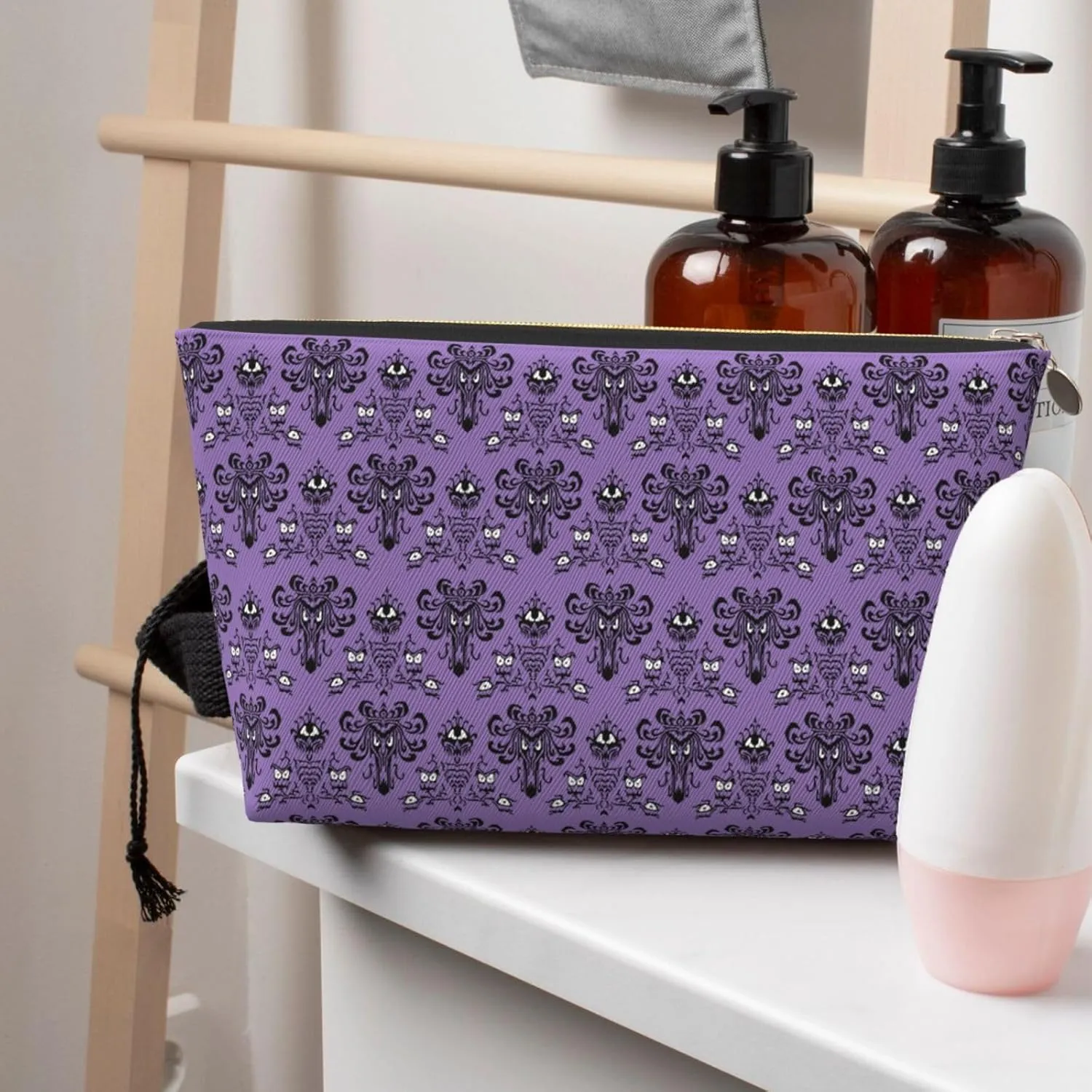 Haunted the Mansion Small Makeup Bag for Women - Leather Travel Cosmetic Bag Make Up Pouch Mini Travel Zipper Pouch - Makeup Organizer Bag
