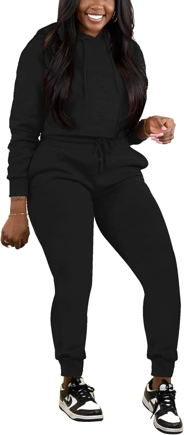 HBQ 2 Piece Outfits For Women Sweatsuits Sets Hooded Tracksuit Long Sleeve Pullover Jogger Sweat Pants Set