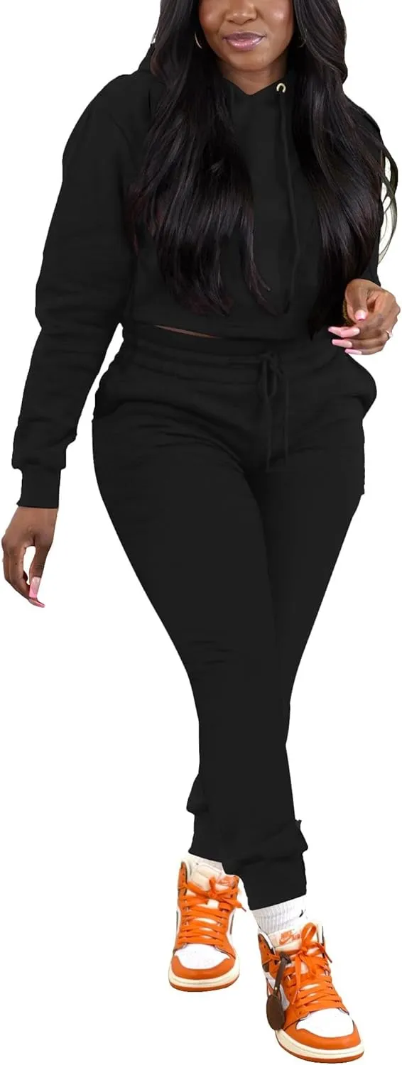 HBQ 2 Piece Outfits For Women Sweatsuits Sets Hooded Tracksuit Long Sleeve Pullover Jogger Sweat Pants Set